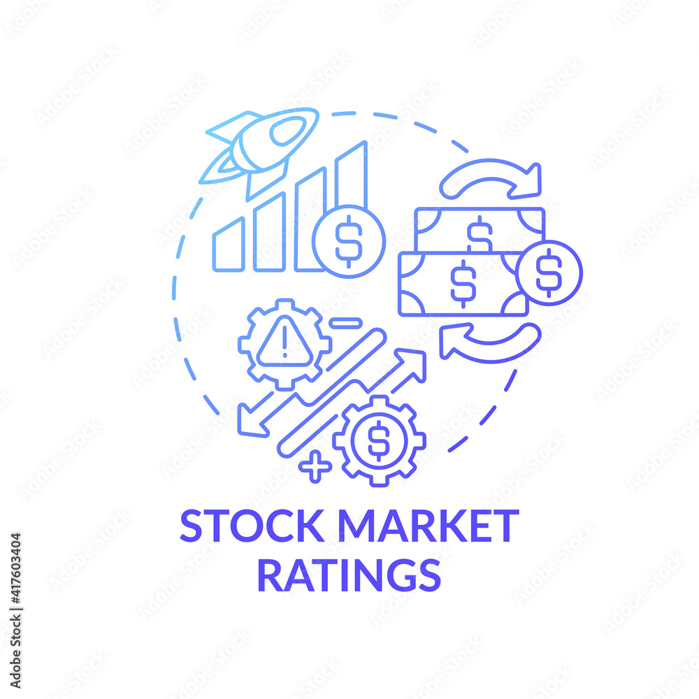 Stock market ratings concept icon. Management strategy and price on market. idea thin line illustration. Securities and analyzing of finance. Vector isolated outline RGB color drawing