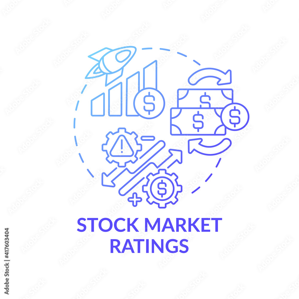 Stock market ratings concept icon. Management strategy and price on market. idea thin line illustration. Securities and analyzing of finance. Vector isolated outline RGB color drawing Stock market ratings concept icon. Management strategy and price on market. idea thin line illustration. Securities and analyzing of finance. Vector isolated outline RGB color drawing