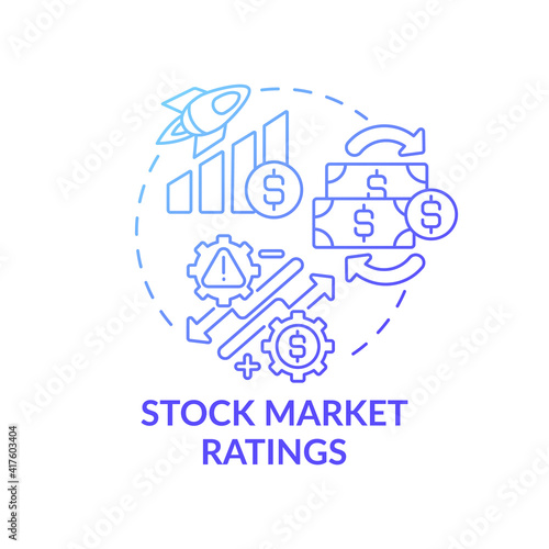 Stock market ratings concept icon. Management strategy and price on market. idea thin line illustration. Securities and analyzing of finance. Vector isolated outline RGB color drawing