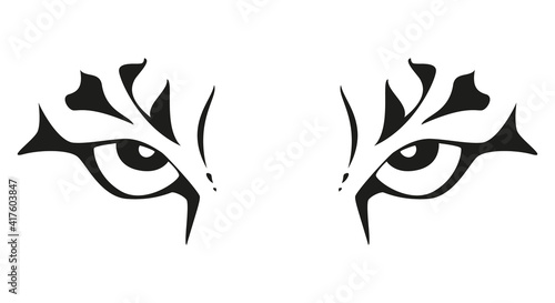 tiger eyes - black and white vector tattoo illustration, isolated on white background