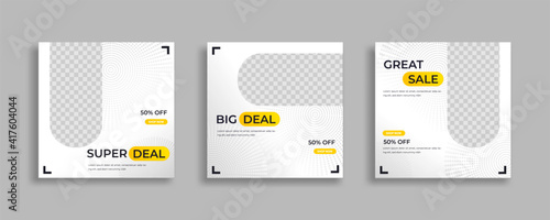 Set of Editable minimal square banner template. Blue yellow white background color with geometric shapes for social media post and web internet ads. Vector illustration
