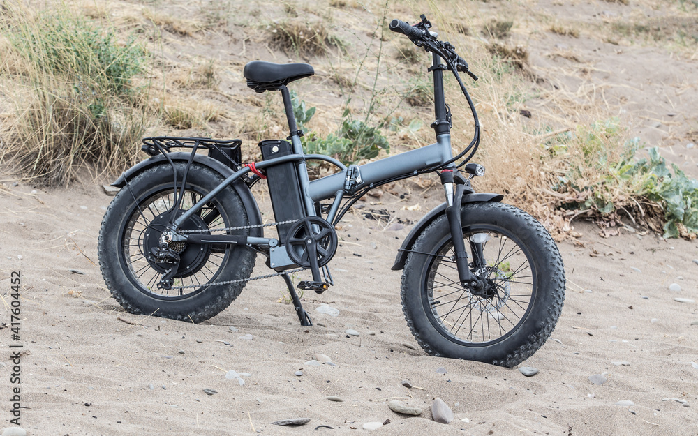 Electric bike on hill in mountains