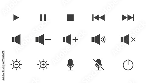 Mobile or computer control icons. Media player icons and hotkey icons. Vector illustration