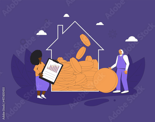 REIT concept. Real estate investment trust. Vector line art illustration.