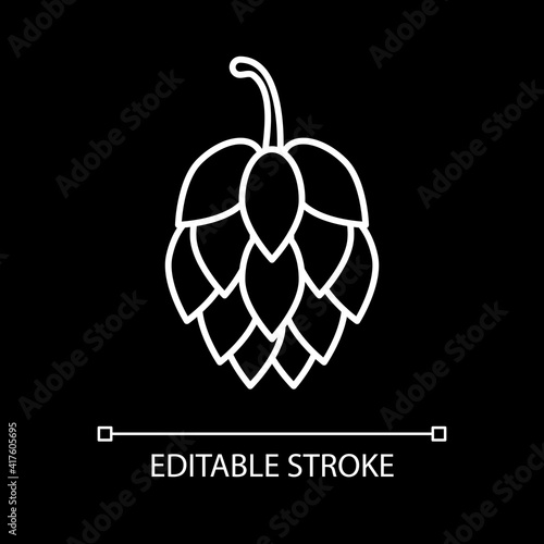 Hop for beer brewing white linear icon for dark theme. Ingredient for alcohol production. Thin line customizable illustration. Isolated vector contour symbol for night mode. Editable stroke