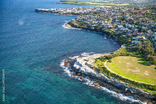 Fototapeta Naklejka Na Ścianę i Meble -  Beautiful aerial view of Bondi Beach coastline, Australia