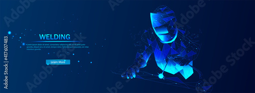 Abstract image of a welder in the form of a starry sky or space, consisting of points, lines and shapes in the form of planets, stars and the Universe. The concept of welding works.