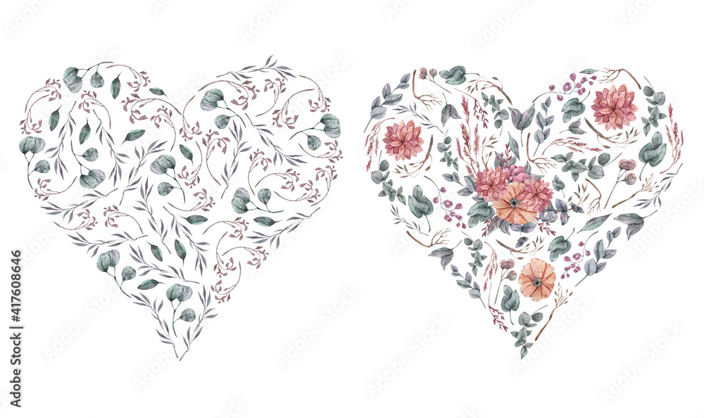 Illustration of hand drawn floral 
 heart isolated on white background. Perfect for print, sublimation, patterns, banner, poster, wedding, fashion, card, typography. 