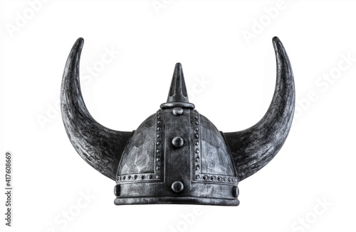 Viking horned helmet isolated on white background with clipping path photo
