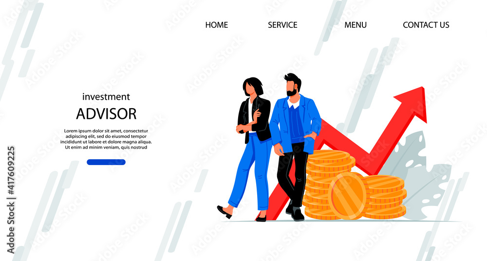 Website banner template for investment advisor financial service. Savings, tax, and investments consultation concept of landing page or web banner flat vector illustration. Website banner template for investment advisor financial service. Savings, tax, and investments consultation concept of landing page or web banner flat vector illustration.