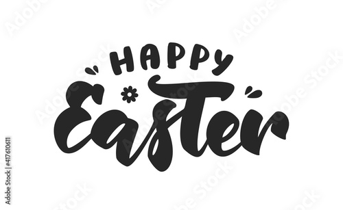 Vector Hand drawn black brush lettering composition of Happy Easter on white background.
