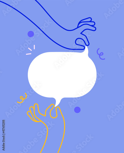 People hands holding empty text balloon concept