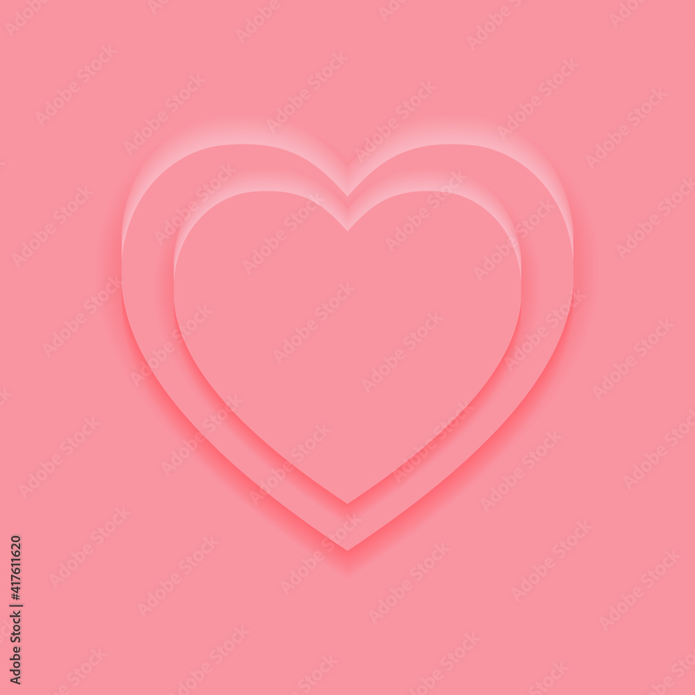 Top view 2 heart shape display podium stand pink background in neumorphism style mockup template for product or promotion.