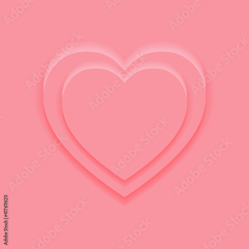 Top view 2 heart shape display podium stand pink background in neumorphism style mockup template for product or promotion.