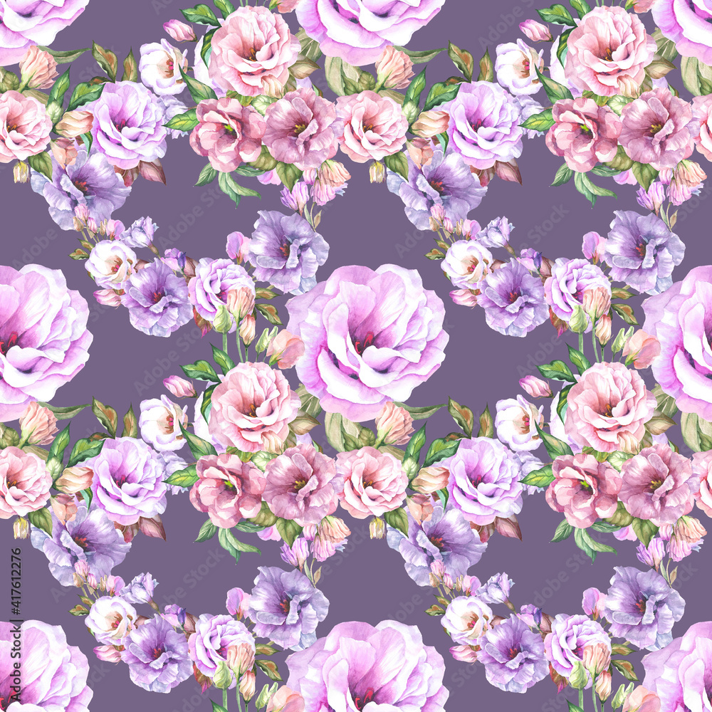 pattern with pink watercolor flowers