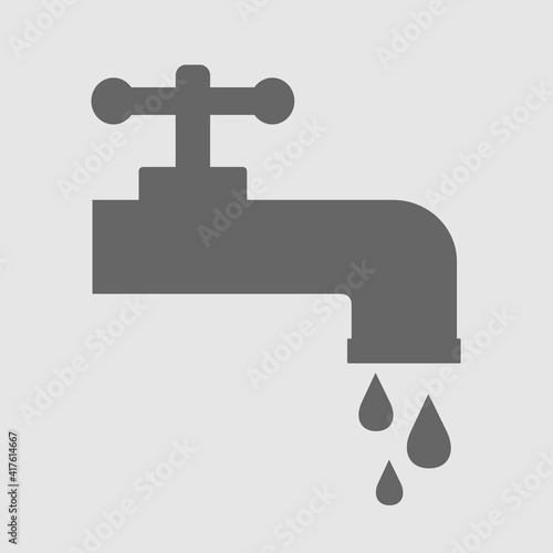 Faucet with water drops flat vector icon.