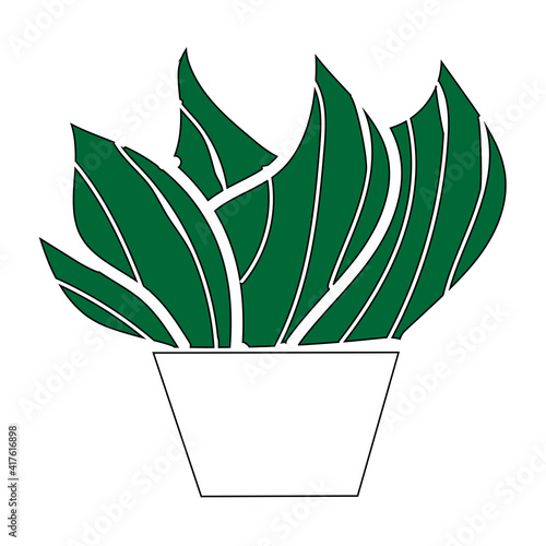 Green vector illustration. Leaves with pot.