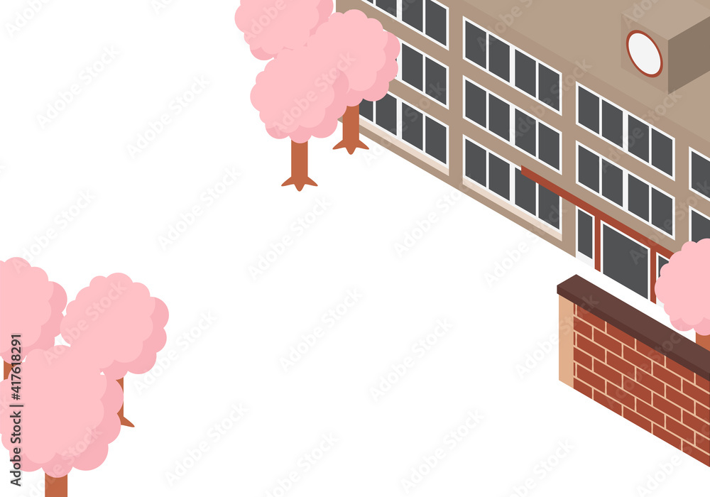 custom made wallpaper toronto digital桜の咲く校舎のアイソメイラスト