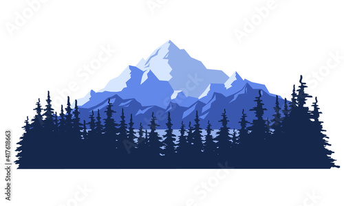 Mountains with lake and forest. Vector illustration.