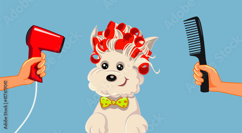 Cute Dog at Pet Spa Grooming Salon Vector Cartoon