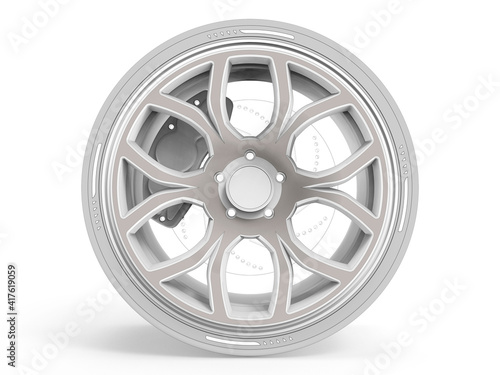 3D render of an aluminum car disc complete with a brake system (sketch)