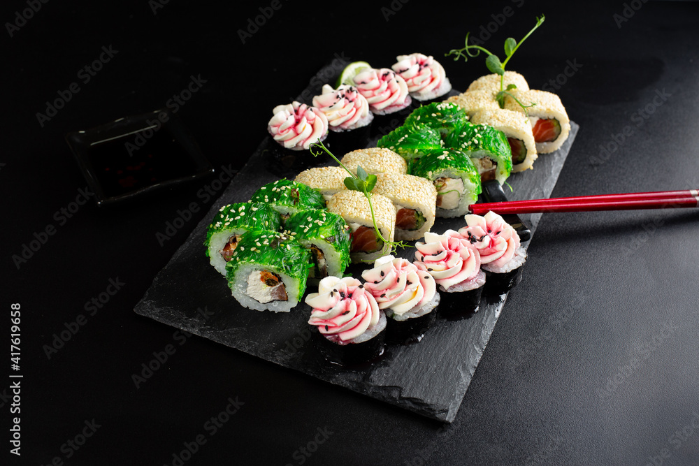 japanese sushi food. Maki ands rolls with tuna. japanese sushi food. Maki ands rolls with tuna.
