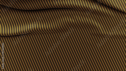 Black silk with golden stripes pattern. Beautifully laid fabric. Elegant fabric horizontal background. High resolution.