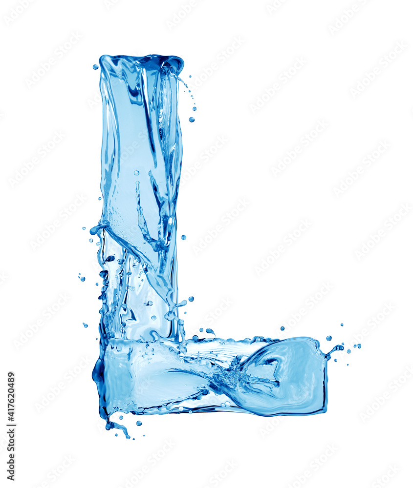 Latin letter L made of water splashes, isolated on a white background Latin letter L made of water splashes, isolated on a white background