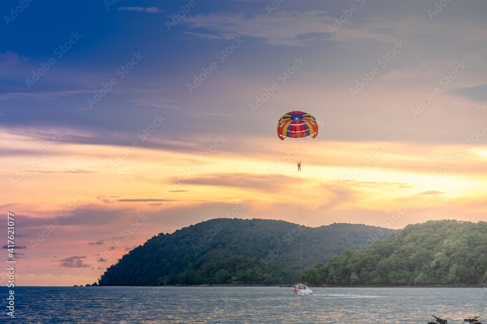 Langkawi, Malaysia, 2019. Parasailing on tropical islands Langkawi, Malaysia, 2019. Parasailing on tropical islands