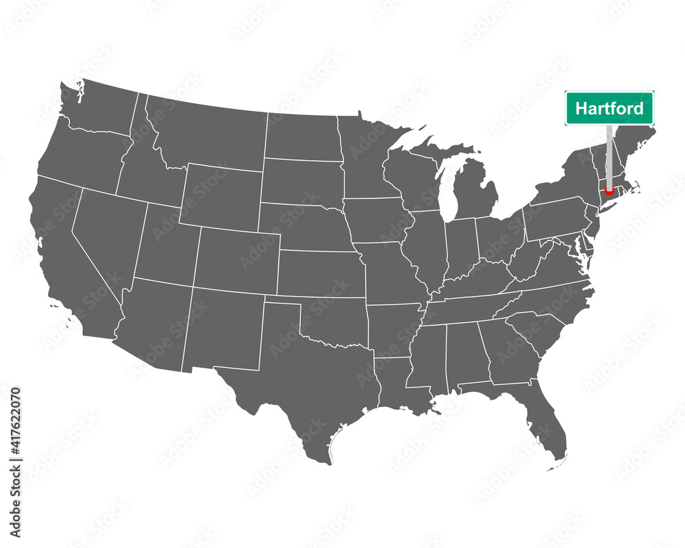 Hartford Ortsschild und Karte der USA