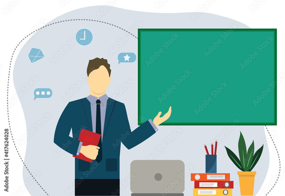 Fototapeta premium a businessman at the presentation, business meeting, vector flat illustration