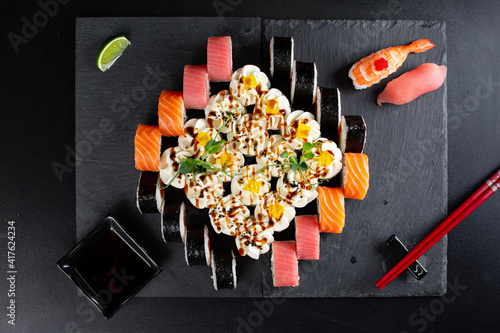 japanese sushi food. Maki ands rolls with tuna.