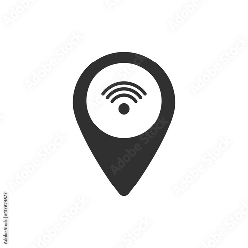 Pointer Wi Fi zone icon, flat graphic design template, communication sign, map symbol, vector illustration