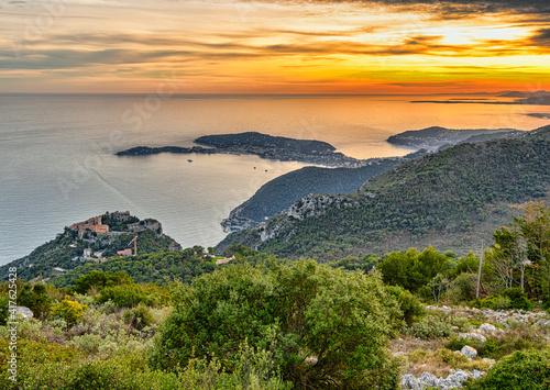 Sunset over the French Alps and the Mediterranean sea in France
