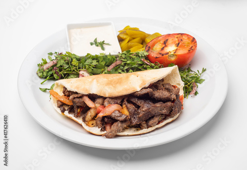 Shawarma Beef Plate solated on white background.