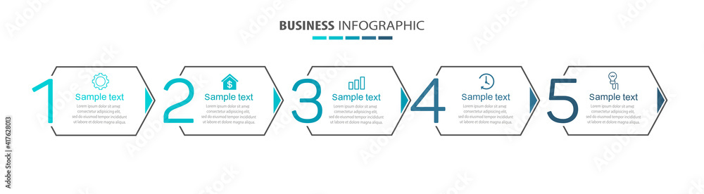 Business process infographic template with 5 options or steps Business process infographic template with 5 options or steps