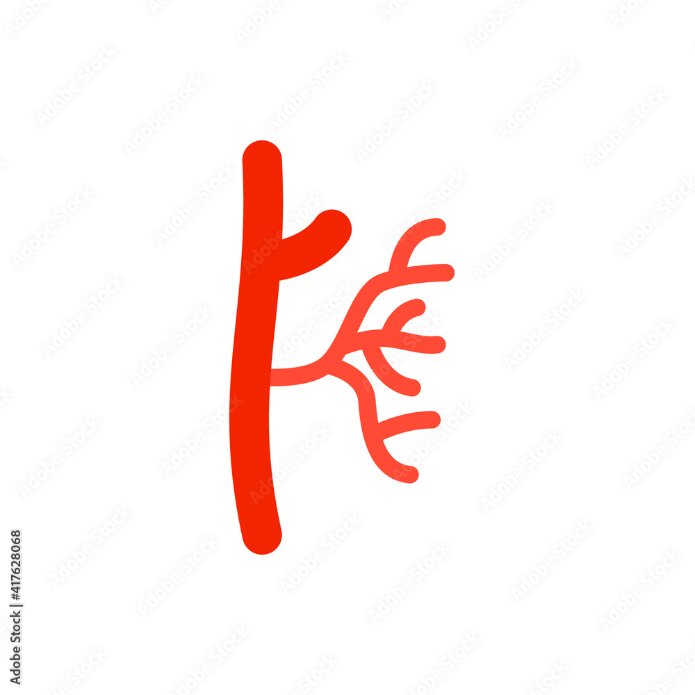 Human artery coloured icon. Flat style can be used for web, mobile, ui. Blood, vessel, artery, vascular, vein, cardiovascular, heart concept. Vector illustration isolated on white background. EPS 10.