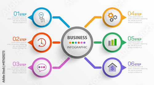 Business infographic vector design template  with  6 steps. For content, diagram, flowchart, steps, parts, timeline infographics, workflow layout, chart