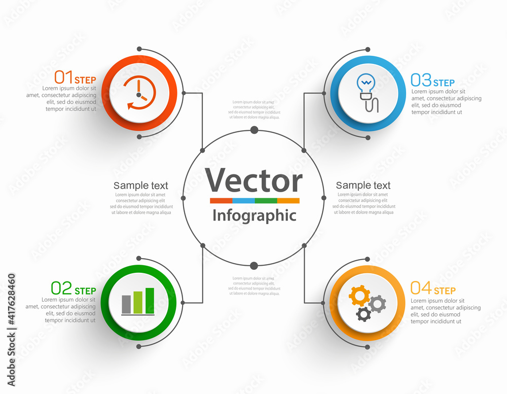 Vector  infographic template with 4 options,  steps, process chart.  Infographics design vector can be used for workflow layout, diagram, annual report, web design
