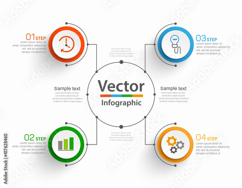 Vector infographic template with 4 options, steps, process chart. Infographics design vector can be used for workflow layout, diagram, annual report, web design