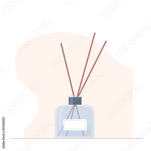 Vector aroma diffuser with sticks in a glass. Delicate accessory for cozy home.