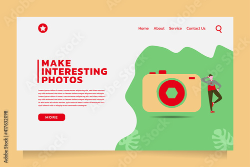 vector illustration, Concept of landing page on photographer theme, photography Landing page template, website. Easy to edit and customize.