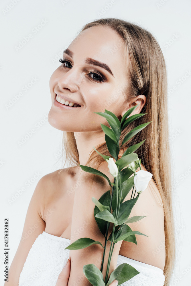 Portrait of a smiling girl with fresh and radiant skin. Self-care with natural remedies Portrait of a smiling girl with fresh and radiant skin. Self-care with natural remedies