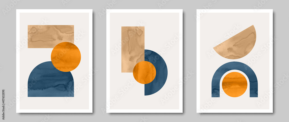 Set of trendy contemporary abstract creative minimalist  compositions for wall decoration, 