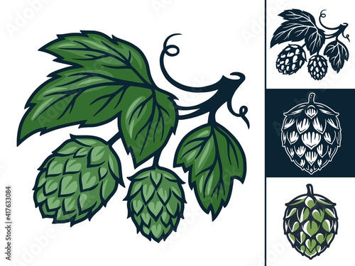Canvas Print Set of craft beer hop for design logo and emblem in pub or bar