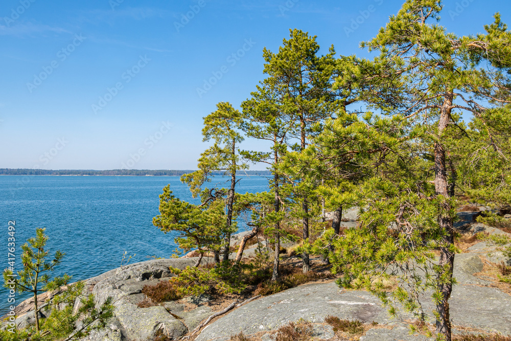 The rocky view of Porkkalanniemi and view to the Gulf of Finland, Kirkkonummi, Finland
