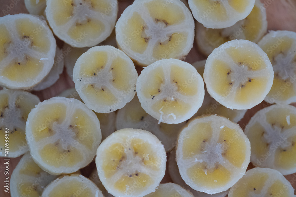 Steamed banana sliced Steamed banana sliced