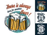 Set of t-shirt print or emblem with craft lager beer mug with foam. Pint for bavarian oktoberfest