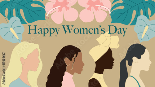 Plantilla vectorial con espacio para texto, en diseño simple y moderno del día internacional de la mujer, útil para redes sociales, marcos, fondos de pantalla, tarjetas y publicidad.