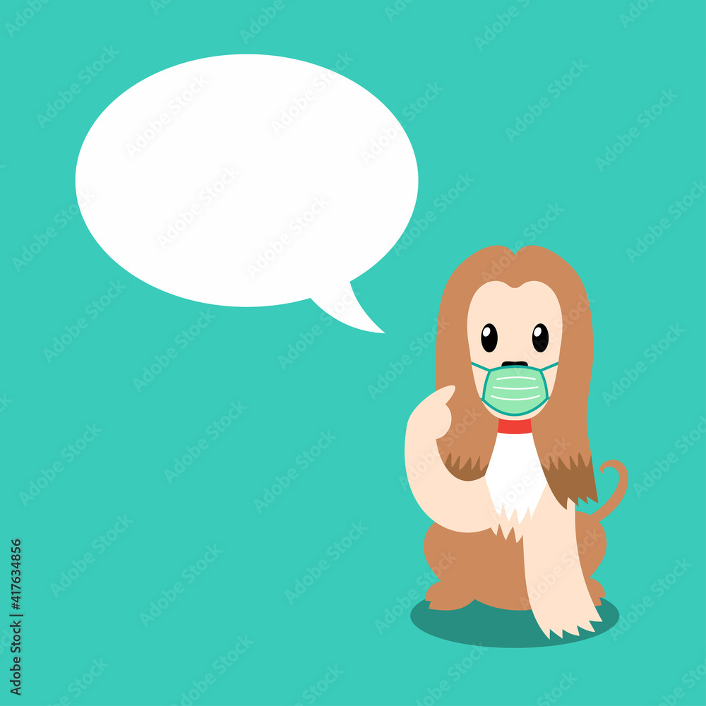 Cartoon character afghan hound dog wearing protective face mask with speech bubble for design. Cartoon character afghan hound dog wearing protective face mask with speech bubble for design.